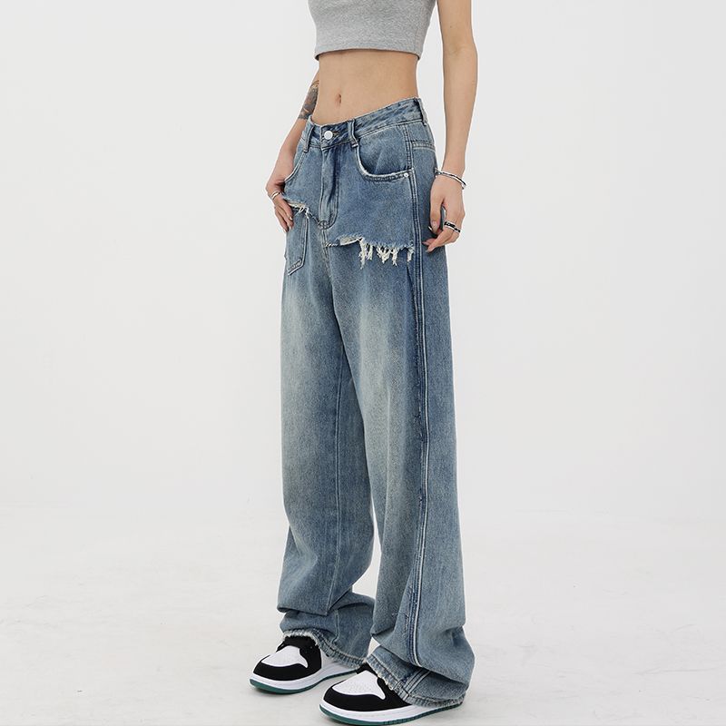Design Sense Retro Wide Leg Jeans for Women's New High Waisted Slimming Narrow Straight Leg Floor Mop Pants