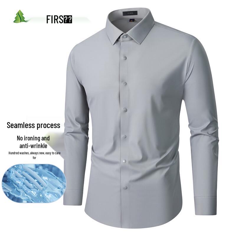 FIRS Men s Solid Long Sleeve Wrinkle-Free Business Casual Shirt 180/108A светло-серый