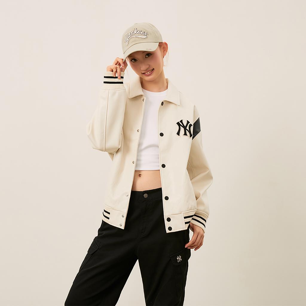 New MLB MONOGRAM Collection New York Yankees Baseball Jacket Unisex Dark Cream 3AJPM0444-50CRD