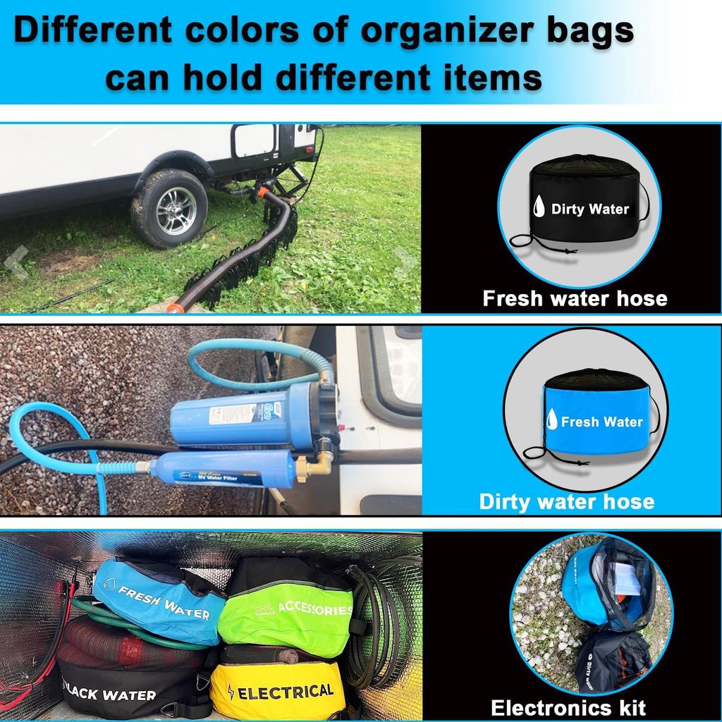 UNXMRFF 1-Pack Yellow Waterproof RV Hose Storage Bags With Drawstring Mesh Top, RV Utility Bag, Sewer Hose Bag, Camper Tools Accessories Bag For