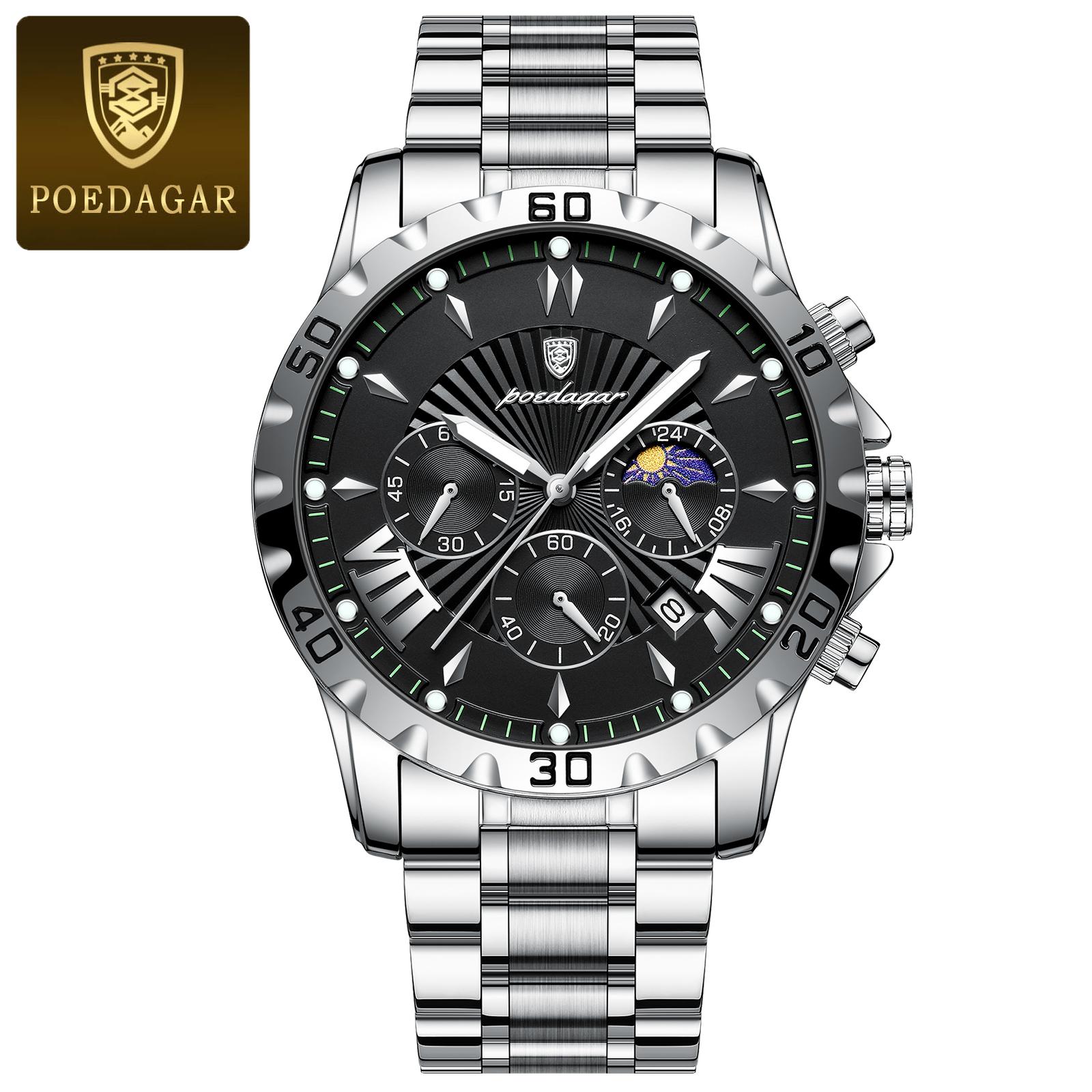 

POEDAGAR Luxury High Quality Watch for Man Waterproof Luminous Chronograph Date Watch Stainless Steel Quartz Watches