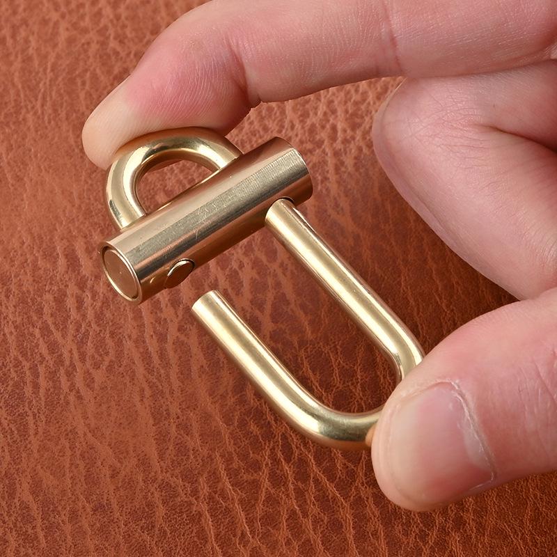 Brass Handmade Luban Lock Keychain with Quick Release Buckle and Waist Hanger.