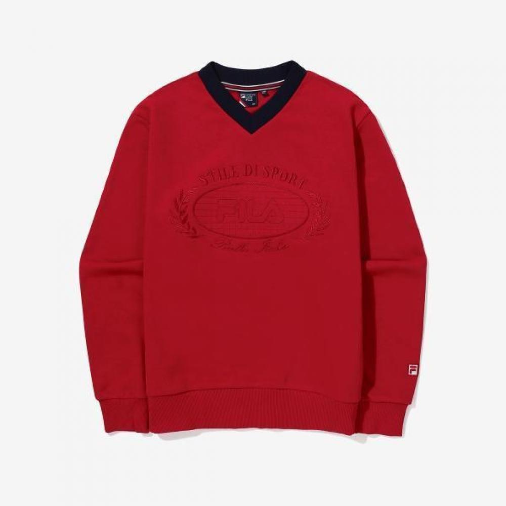 Fila V Neck Sweatshirt Tennis DARKRED/W90
