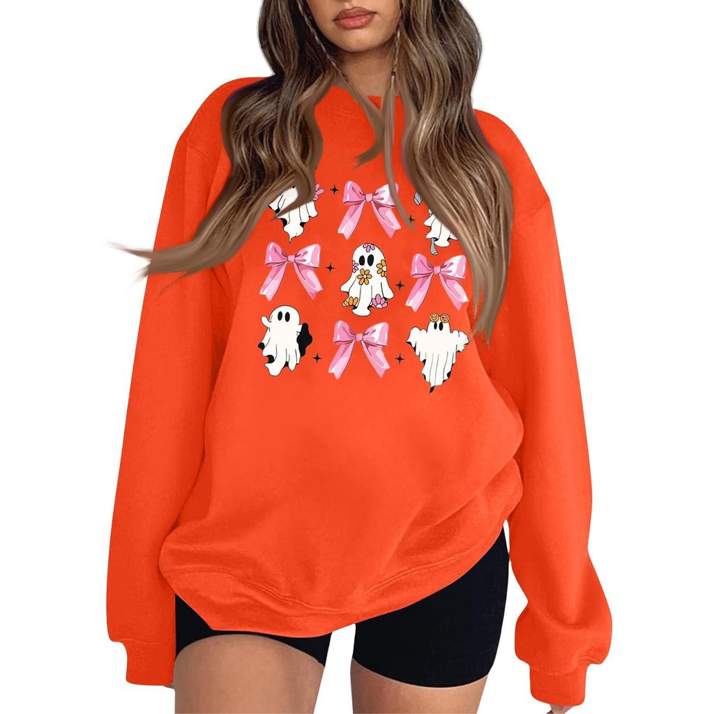 Sweat à capuche à manches longues et col rond pour femme, mode Halloween, petit imprimé