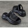 Johnature Lightweight And Thick Soled Genuine Leather Slippers Peep Toe Women's Platform Sandals