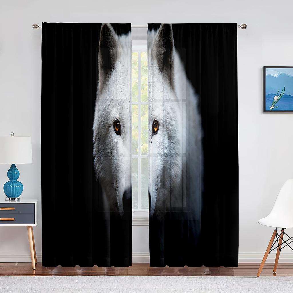 Pack of Wolves In Winter Forest Fantasy Tulle Curtains for Living Room Bedroom Chiffon Sheer Voile Kitchen Window Curtain Drapes