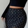Midi Skirt High Waist Solid Color Sequin Decoration Skirt Double Layer Mesh Yarn Slimming
