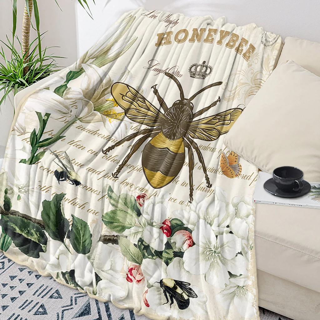Idyllic Sunflower Bee Throw Blanket Soft Warm Plush Perfect for Travel Camping Picnic Home Decor