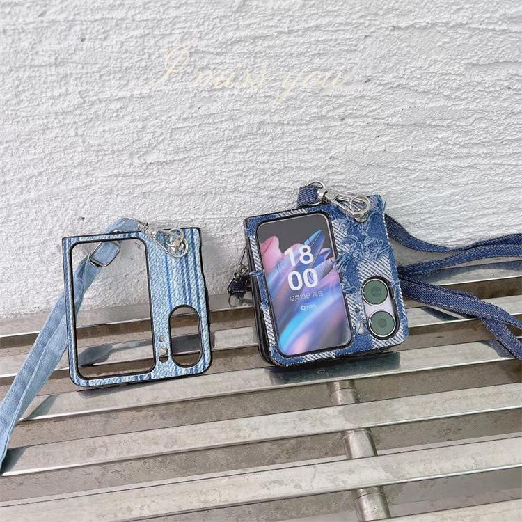 Applicable OPPO Find N2 Find diagonal strap denim mobile phone case lanyard anti-drop folding protective cover