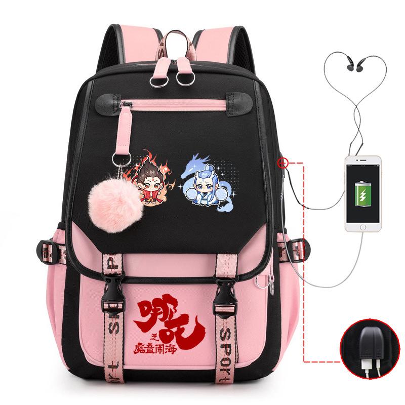 Cartoon Movie Nezha Printing Leisure Burden Reduction Travel Bag Backpack Multi-Function Large Capacity Usb Student Schoolbag