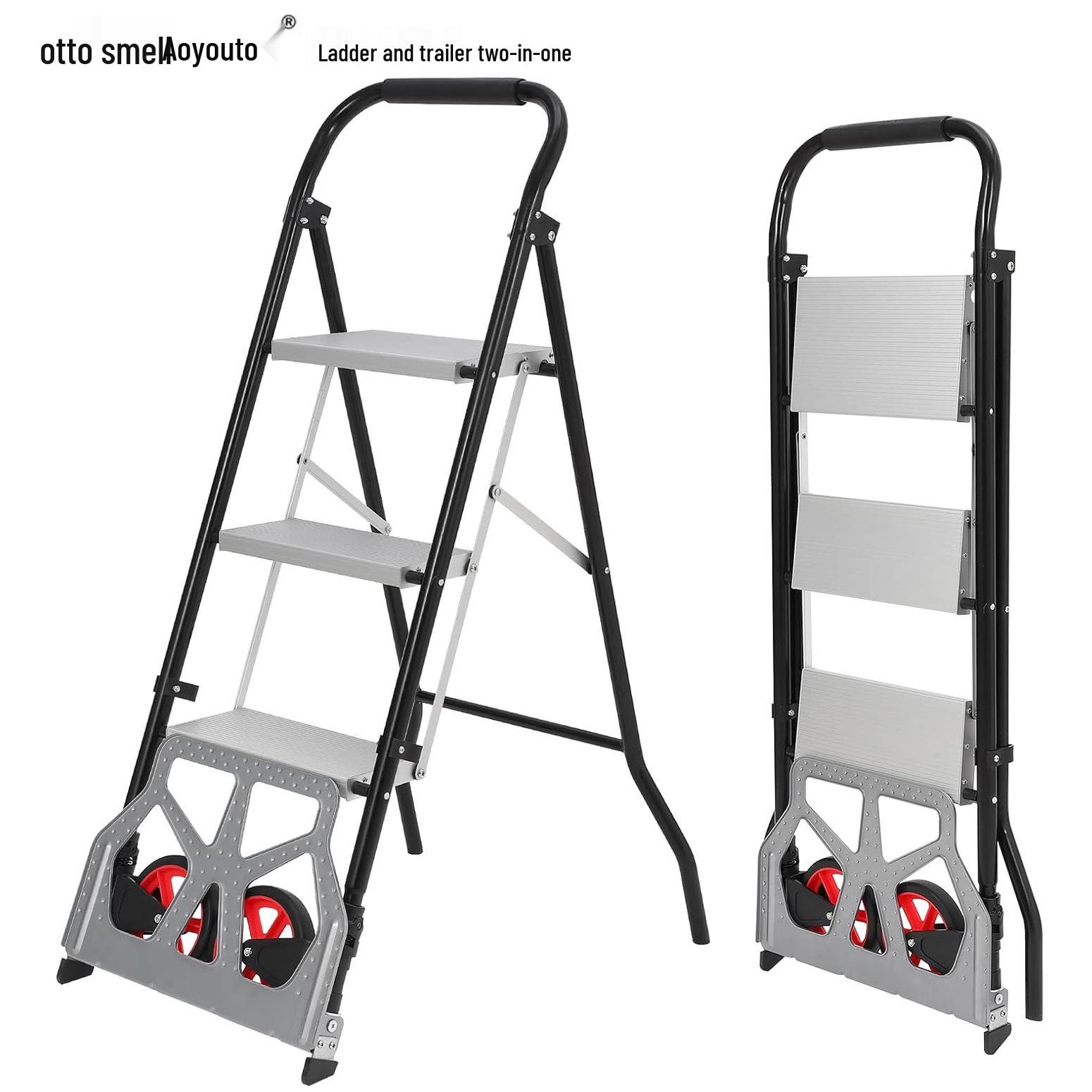Folding Aluminum Alloy Hand Truck and Three-Step Ladder Cart
