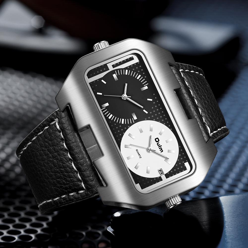 Fashion Trend New Rectangle Dual Time Zone Chronograph Men S Quartz Watch