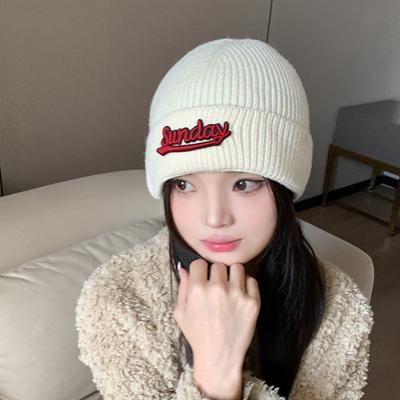 Autumn and Winter Letter Wool Hat for Women Versatile Ear Protection Knitted Hat New Face Showing Small Warm Pullover Hat for Men