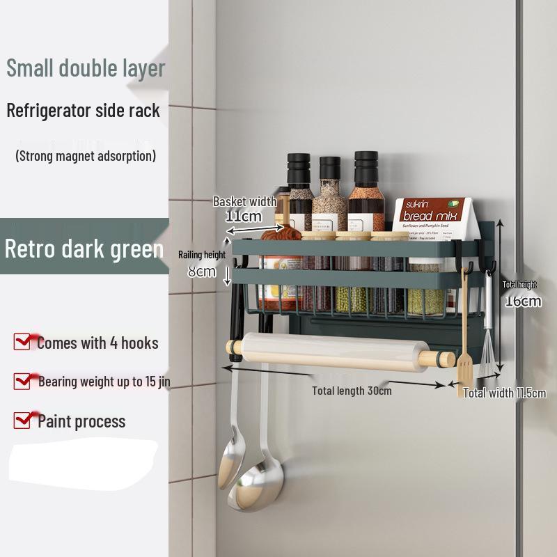 Black Magnetic Kitchen Storage Rack for Refrigerator and Microwave