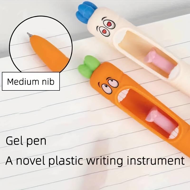 4pcs Multi-Expression Radish Shaped Gel Pens Creative Fresh Stationery Supplies, Plastic Material Black Ink Fun Easter Gifts and Party Giveaways
