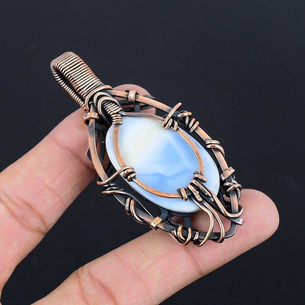 Owyhee Opal Anhänger, 999 Kupferdraht gewickelter Schmuck, Edelsteinanhänger, Geschenk für sie Handgefertigter zierlicher Schmuck