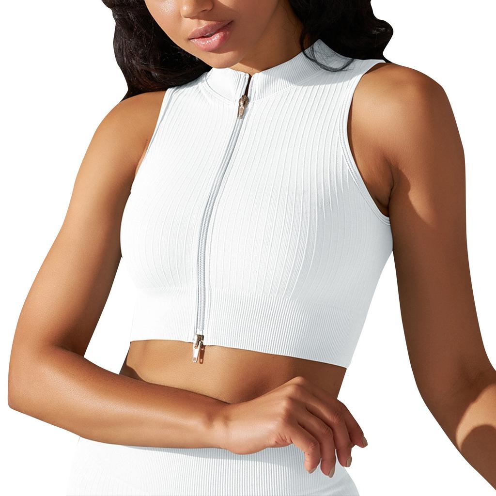 Women's Fashion Seamless Knit Tight Breathable Yoga Sexy Comfortable Casual Sports Running Fitness Top With Zipper