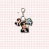 BTS 3-in-1 Acrylic Keychain, Bangtan Boys Real Photo + Cartoon Figure + Colorful Name Tag Triple Charm Keyring, Kpop ARMY Fans Bag Pendant