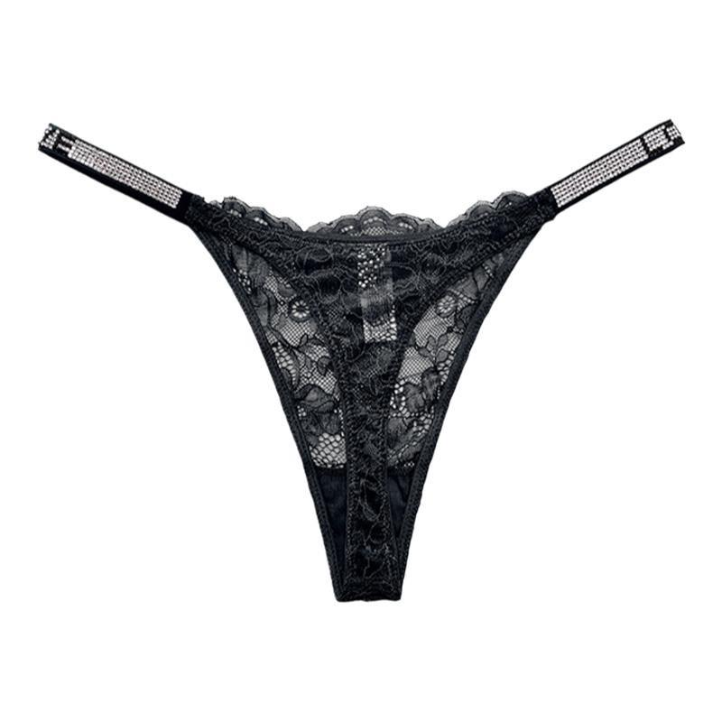 Thong Women's T Pants Sexy Lace Rhinestone Alphabet Fashion Personality High Waist Traceless Transparent Panties