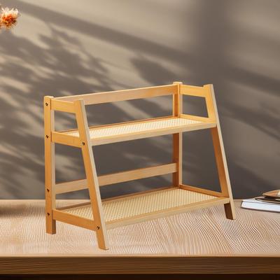 Ράφι Μπαμπού Διπλής Στρώσης 2 Επιπέδων Σταντ Επίδειξης Κούπας Καφέ Οργανωτής Αποθήκευσης Γραφείου για Σαλόνι