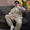 Pigiama Set Uomo Autunno Inverno Spesso Pile Cerniera Collo Alto Manica Lunga Pigiami Caldi Peluche Loungewear Uomo Casual Abbigliamento Casa