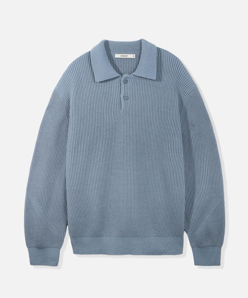 KIIMUIR Soft Texture Button Collar Knit_Sky Blue