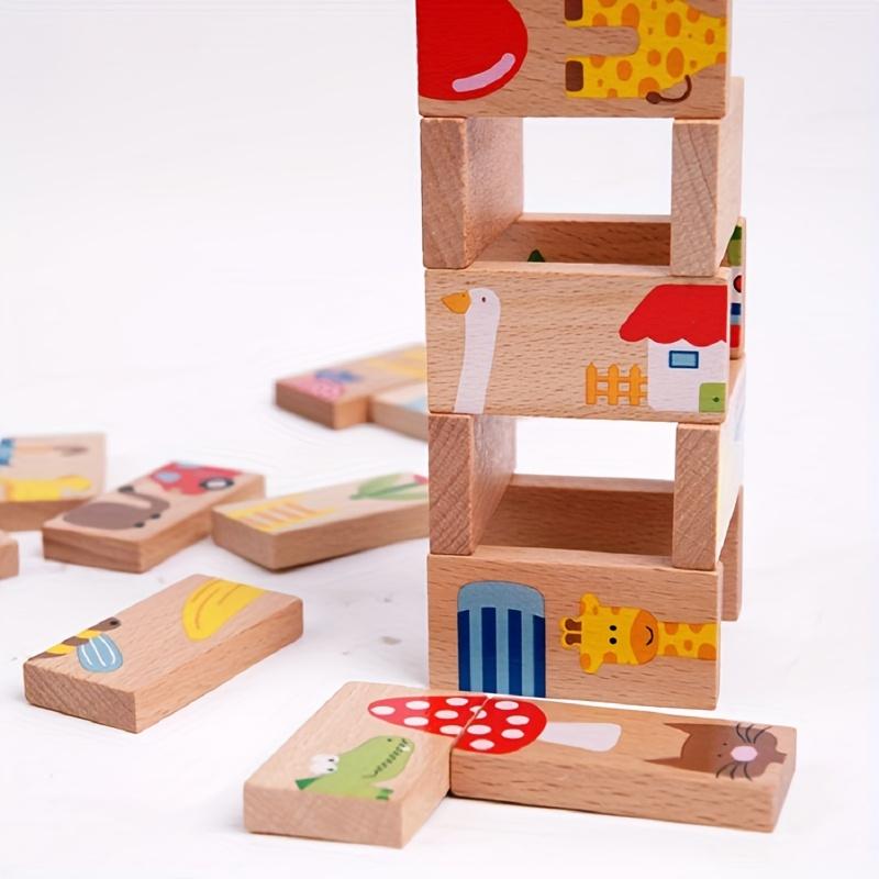28 Stück Holz-Dominosteine Set Groß Tier-Themen Domino-Spiel mit bunten Holzplättchen, Pädagogisches DIY Bastelset, Ideal für Weihnachts-, Halloween-Geschenke