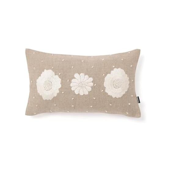 Francfranc Linen EMB Flower Cushion Cover 40cm x 25cm Beige (C-083)