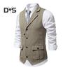 Men Suit Vest Lapel Sleeveless Single Breasted Slim Fit Waistcoat with Flap Pockets Solid Color Formal Business Vest Coat