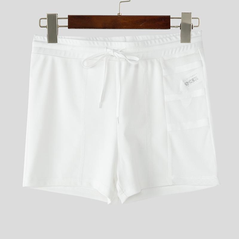 

INCERUN Men Drawstring Elastic Waist Side Mesh Patchwork Shorts Pajamas 5XL белый