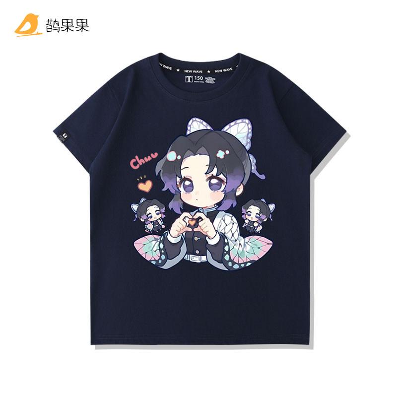

New Ghost Slayer Collaboration Peripheral Pure Cotton Cartoon Print New Unisexs and Womens Loose Casual Short Sleeved Shirt S