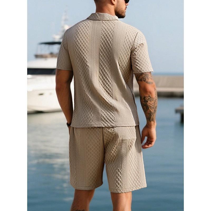 Summer Men's Casual T-shirt Suit Lapel Short-sleeved Shorts 2-piece Set