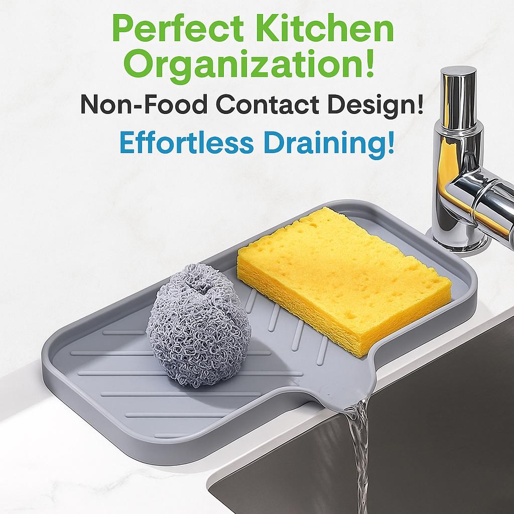 Silicone Sink Tray for Kitchen Organization - Non-Food Contact Soap Dish Holder with Drain Lip - Countertop Scrubber Drainer for Brushes