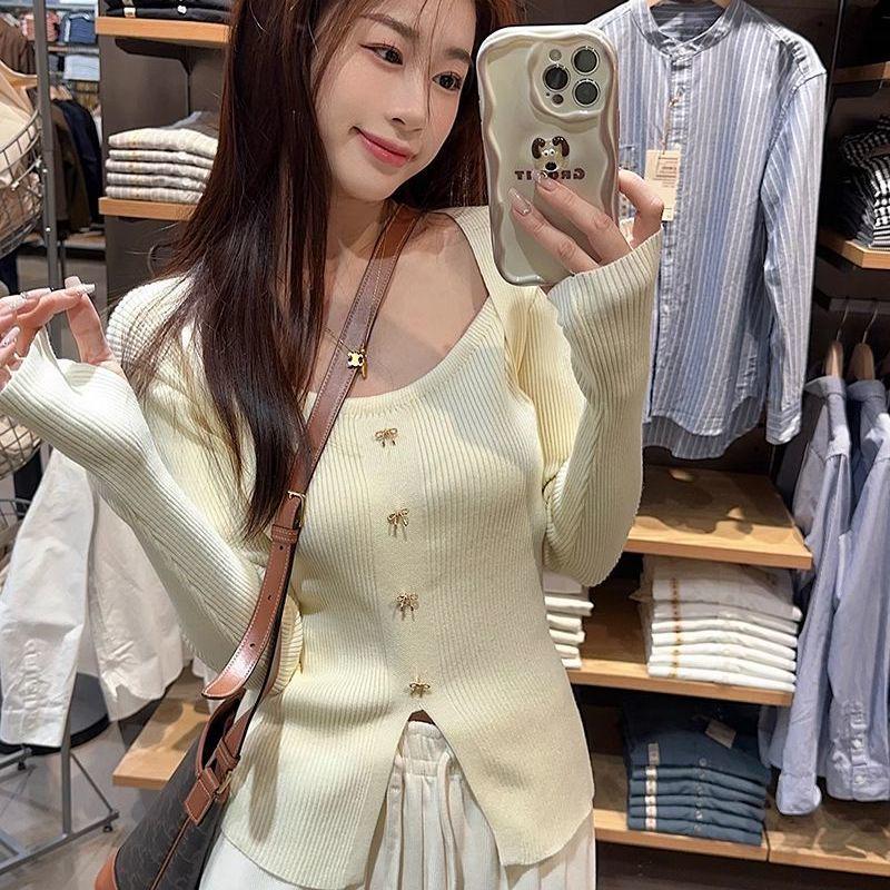 

Топ-свитер с V-образным вырезом и длинными рукавами для похудения на осень/зиму 2025 для женщин One Size абрикосовый