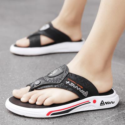 Fashion Summer Shoes Men Slippers Genuine Leather Mens Flip Flops Flat Mens Sandals Holiday Non-slip Beach Sandals Shower Shoes MenS Sty