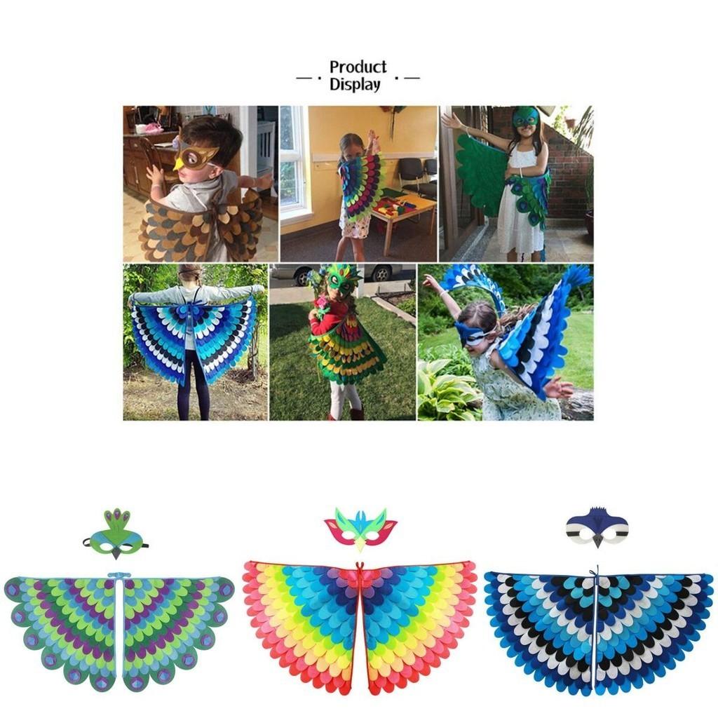 Colorful Felt Peacock Wings With Mask Ideal For Halloween And Costume Parties