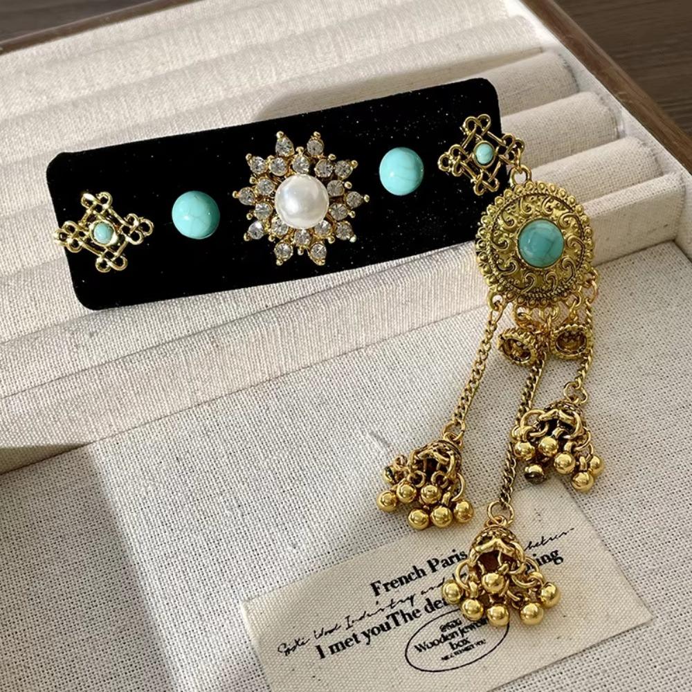 Rhinestone Ethnic Style Side Clip Square Bangs Hairpin Tassel Hair Clip  for Women Haircard