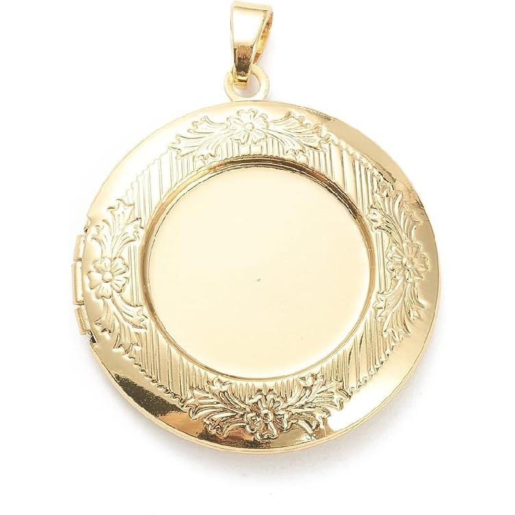 Beadthoven 10 szt. Prawdziwe Pozłacane 18K Serce Medalion Wisiorki Grawerowane Serce z Węzłem Wstążki Kwiaty Ramka na Zdjęcie Zawieszki Uchwyt na Zdjęcie Medalion Pamięci