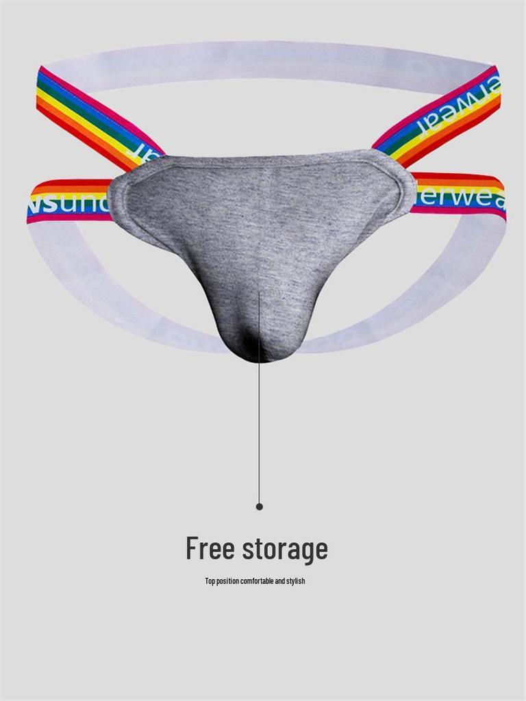 Rainbow Men's Double Thong: Seductive Erotic Pouch & Buttocks Revealing T-Pants OR505