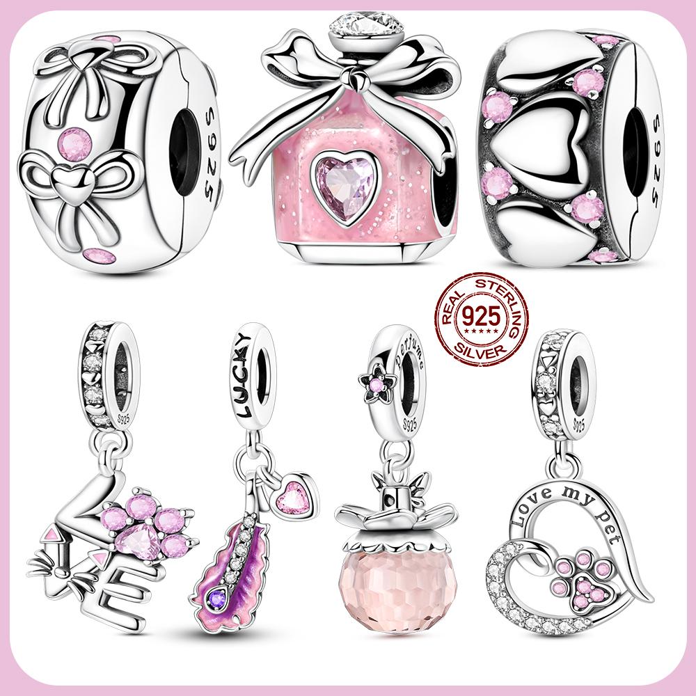 New Original Copper Charms Beads Pendant Pink Bow Perfume Zircon Beads For Women Fine Jewelry Making