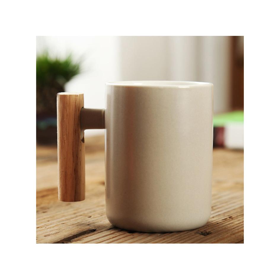 Wooden Handle Ceramic Mug Literary Water Cup Coffee Milk Cup Holiday Event Gifts
