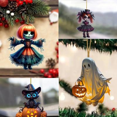 Halloween nový dýňový přívěšek čarodějnice dívka plochý 2D dekorace zpětného zrcátka noční přívěsek přívěsek klíčenka sada party dekorace