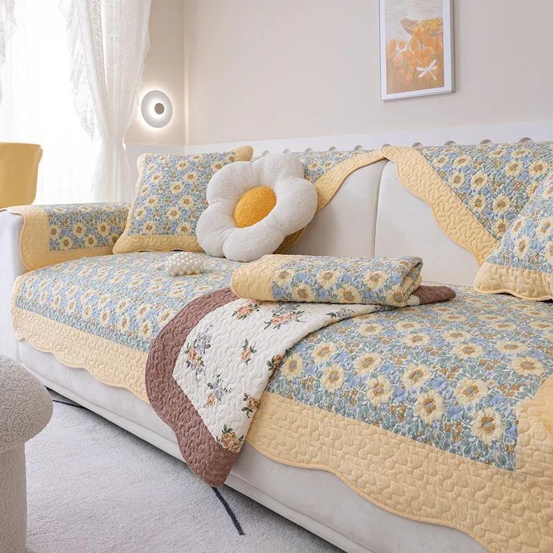 Floral Print Cotton Sofa Cover for Living Room Non-slip Couch Slipcover Four Seasons Universal Sofa Mat Couch Towel Korea Style