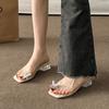 Transparent Word with Rhinestone Toe Cool Slippers 2025 New Fairy Style with Skirt Bow Crystal Slippers Woman