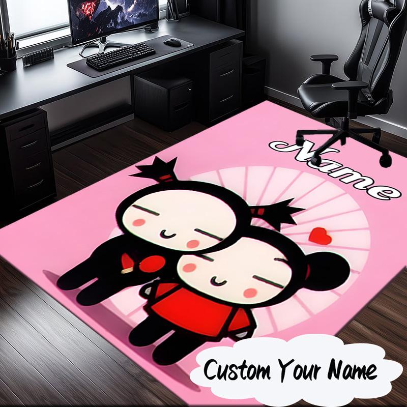 Custom Name Heartfelt Pucca Love Carpet, Chair Rug,Area Rug for Office Bedroom living rooms bedroom, Doormat decor Christmas fan gifts