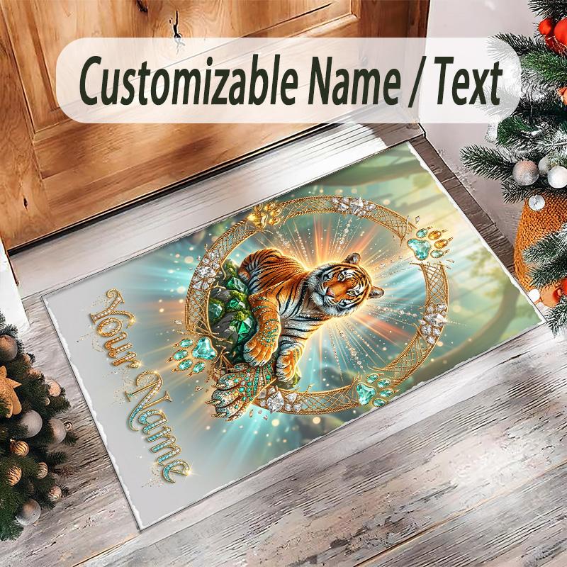 Leopard Theme Crystal Velvet Floor Rug Personalized Custom Name Text Warm Carpet Home Decoration
