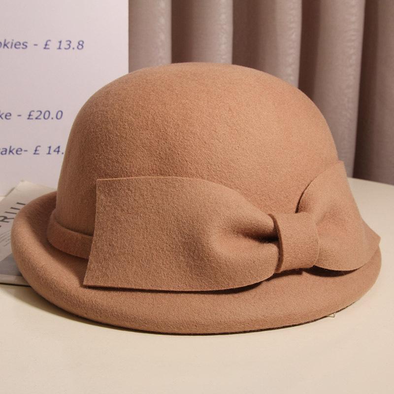 Face Looking Hepburn Style Curled Bow Hat for Women with Dome Temperament, Daughter In Law Style Wool Wool Fashion Hat