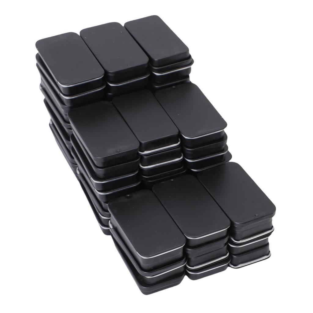 60pcs Small Tin Box Slide Top Rectangular Tin Containers for Candies Jewelry Crafts Lip Balm Storage Black