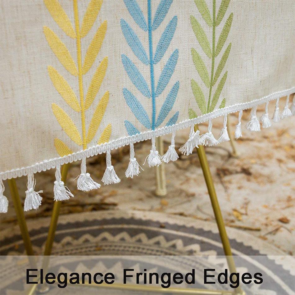 Embroidery Tassel Tablecloth,Cotton Linen Dust Proof Dinner Table Cover,for Kitchen Dining Room Party Home Tabletop Decoration