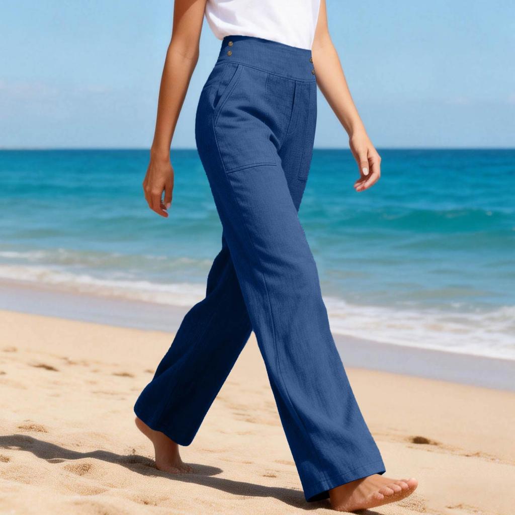 Women's Casual And Fashionable Color Loose Pants With Pocketes